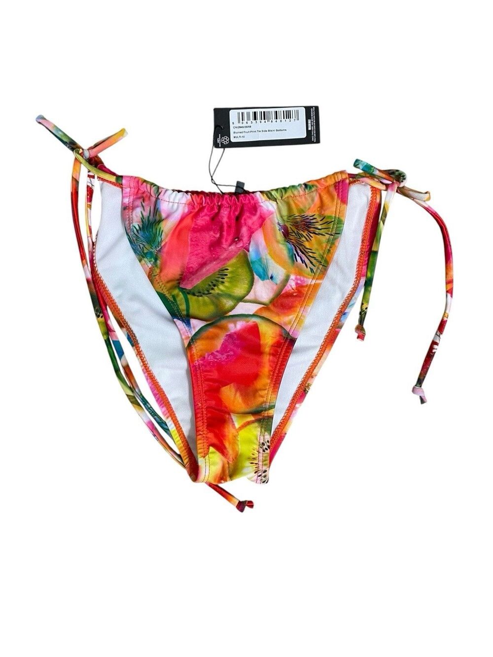 PrettyLittleThing Blurred Fruit Print Tie Side Bikini Bottoms NWT Size 6 M